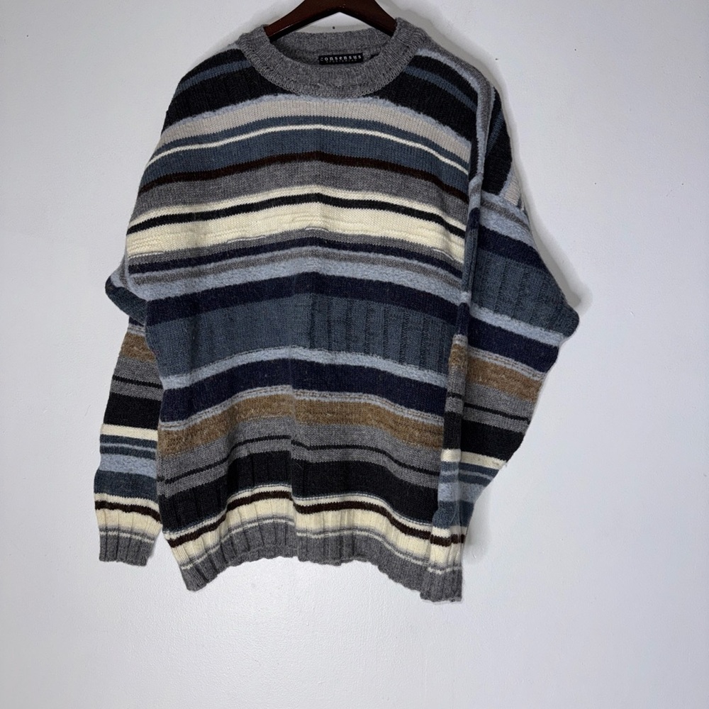 consensus sportswear XL Wool Alpaca Blend Textured Stripe‎ Multicolor Sweater